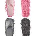 Jecery 2 Pairs Microfiber Cleaning Mop Slippers for Floor Cleaning House Mop Shoes Men and Women Washable Unisex Dusting Slippers Dirt Tool Supplies(Medium,Pink, Gray)