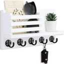 Lwenki Key Holder for Wall  Decorative Wooden Mail Holder and Key Shelf with Mounting Hardware, Installation Guide  Paulownia Wood with Metal Key Hooks (White, Large - 11.8inch)
