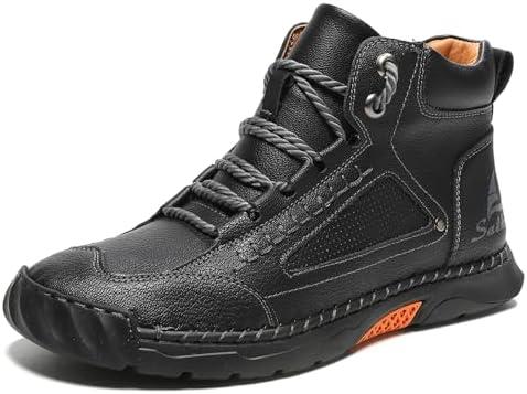 Mens Orthopedic Comfortable Handmade Boots Casual Mid Top Walking Driving Shoes Waterproof Arch Support Spacious Toe Box Outdoor Leather Shoes (11, Black)