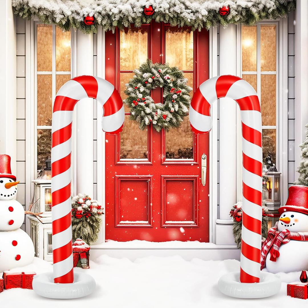 2 Pack 5ft Christmas Inflatable Candy Canes Outdoor Decorations, PVC Xmas Candy Canes Inflatable Column for Holiday Indoor Outdoor Holiday Yard Garden Lawn Decor (Red,White)