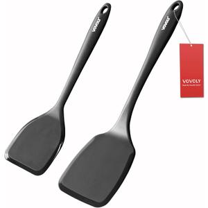 Silicone Spatula Set, 600F Heat Resistant Silicone Spatula Turner Flipper for Cooking, Non Stick and Non Scratch Kitchen Utensils for Eggs, Burgers, Crepes, 2-Pack Solid Spatulas Set, Black