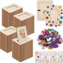 100 Pcs Wooden Picture Frames for Crafts, 2 x 3inch DIY Wood Photo Frame Bulk with Diamond and Foam Stickers for DIY Crafts, Small Unfinished Standing Photo Frame for Home Party Wedding Decor