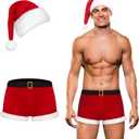 Mens Sexy Christmas Lingerie Set Mr Santa Claus Boxer Shorts with Hat for Club Party Underwear XXL