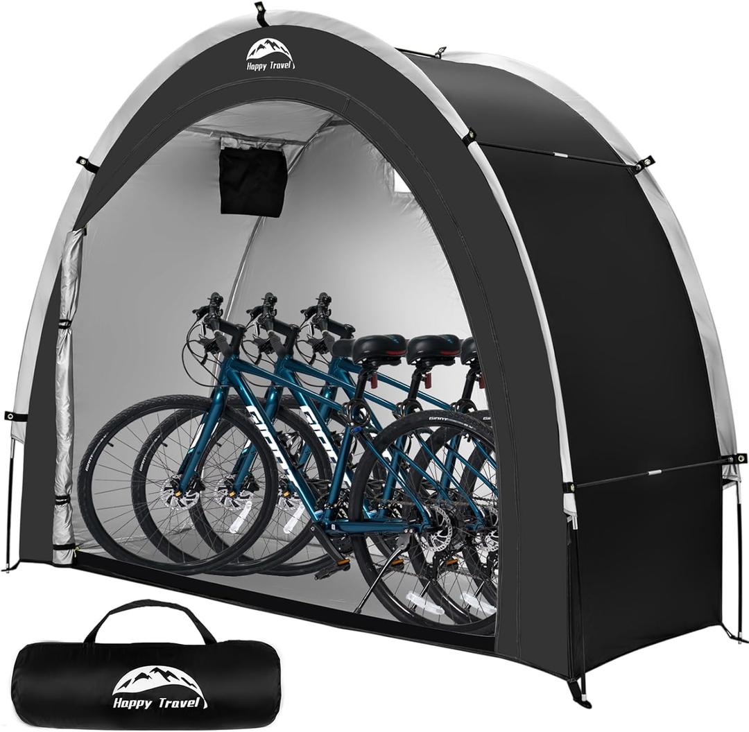 Happy Travel Bike Storage Shed Tent,Outdoor Portable Bicycle Storage Sheds with 210D Oxford Fabric PU4000 Waterproof for 2/3/4/6/8 Bikes,Bike Covers Shelter for Motorcycle,Garden Tools,Toys,Lawn Mower (Arch - XL for 2-3 Bikes-Black)
