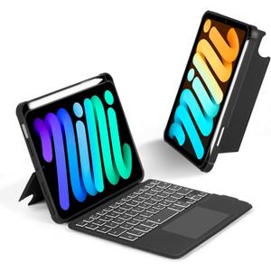 EAMPANG Case with Trackpad Keyboard for iPad mini 7th(A17 Pro, 2024)/6th Generation 8.3 inch,7-Color Backlit Wireless Keyboard Magnetic Detachable Multi-Angle Stand Cover for iPad mini 6 7 Black
