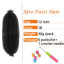 Springy Afro Twist Hair 12 Inch 6 Packs Black Color Pre Fluffed Marley Twist Braiding Hair for Black Women (12 inch, 6 Packs, 1B)