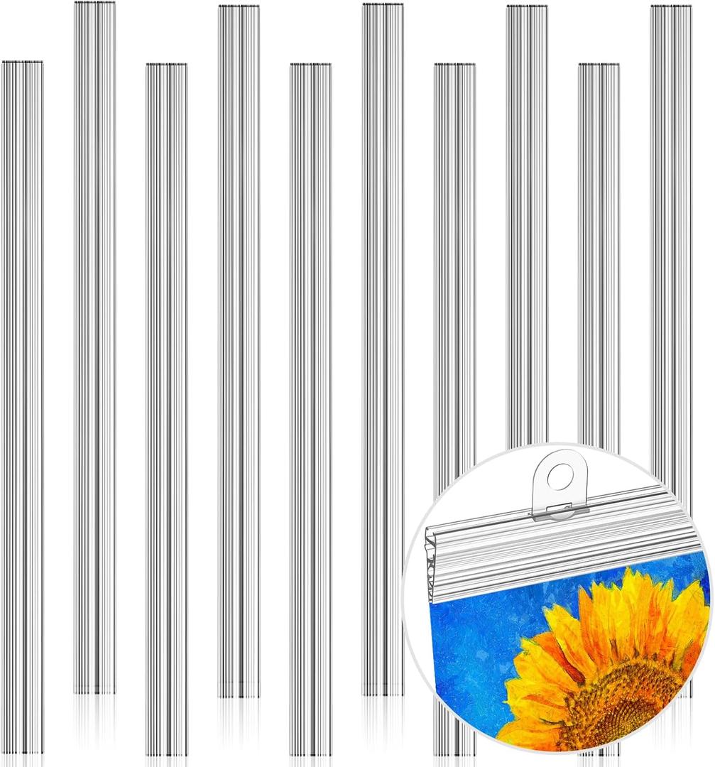 ReliThick 10 Pcs 48 Inch Poster Hanger Frame Hanging Rails for Posters Clips Signs Maps Picture Holder Plastic Tapestry Banner Art Wall Display(Clear)