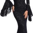 HOYISHION Women's Off The Shoulder Floral Lace Maxi Dress White Bridesmaid Wedding Party Maternity Photoshoot Long Dresses, X-Large