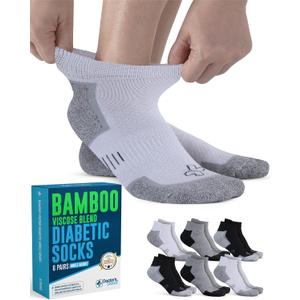 Doctor's Select Bamboo Viscose Ankle Diabetic Socks for Women & Men - 6 Pairs Viscose Bamboo Socks Woman, Low Cut Non Binding (Medium, 2 Black/2 White/2 Gray - 6 Pairs)