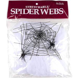 Halloween Web with 6 Spider Stretchable Decoration Cobweb, White/Black