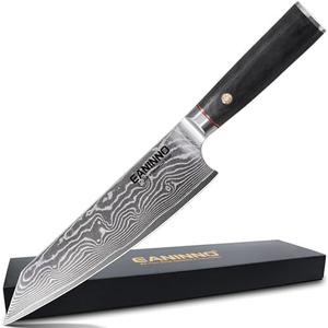 EANINNO Chef Knife 8 inch, Damascus Japanese Kitchen Knife with Sharp 67 Layer Vg10 Damascus Stainless Steel Professional Cutting Meat Vegetable