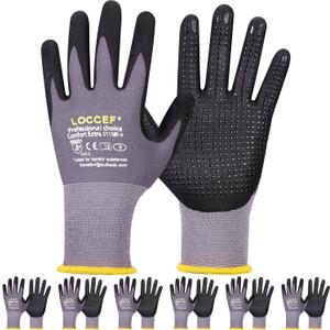 LOCCEF Work Gloves MicroFoam Nitrile Coated-6 Pairs,Endurance Seamless Knit Nylon,Dots on palm,Tacky Dot Grip Gloves