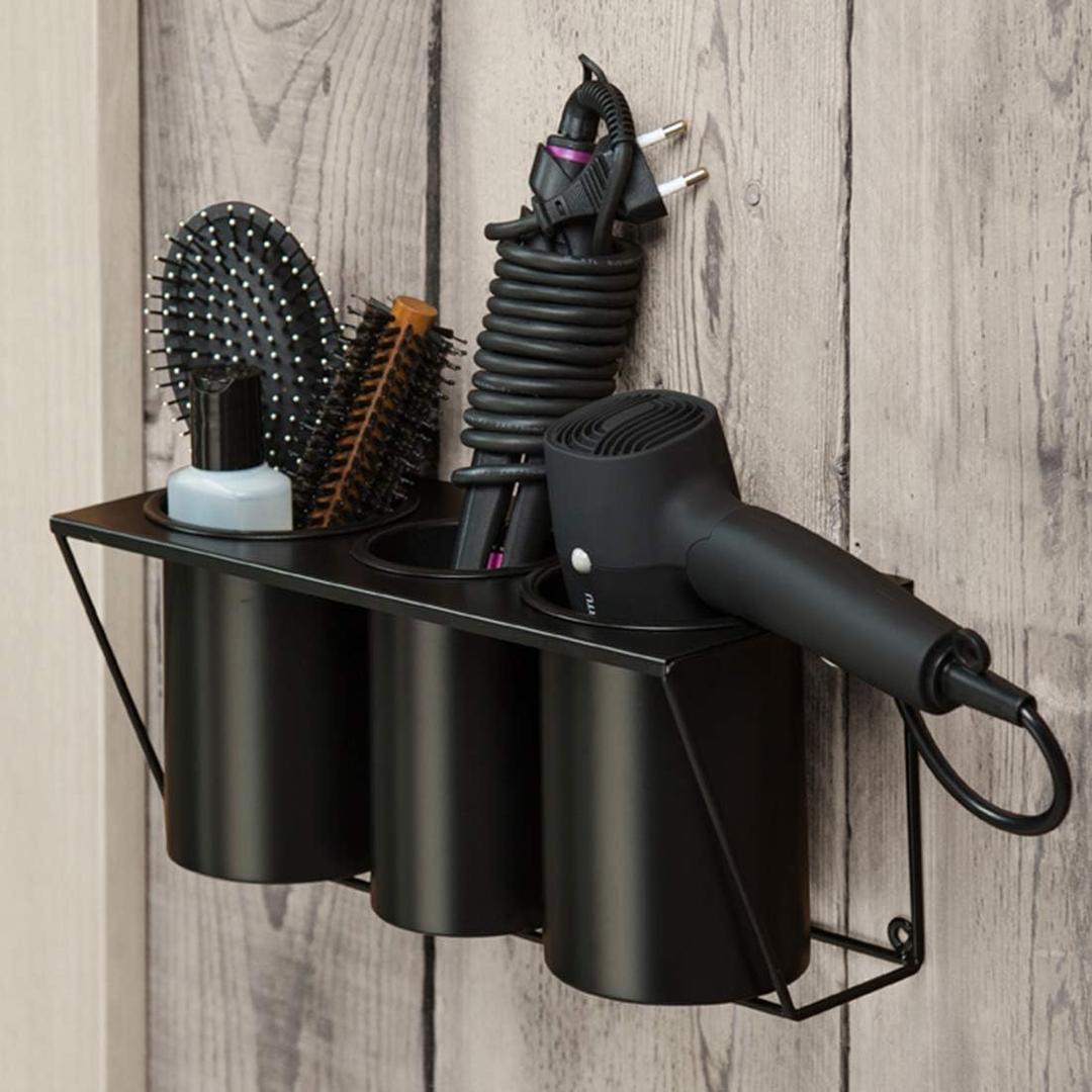 Hair Dryer Holder Hair Styling Product Care Tool Organizer Bath Supplies Accessories Tray Stand Storage Bathroom Steel Hair Dryer Holder(Black) MK470B