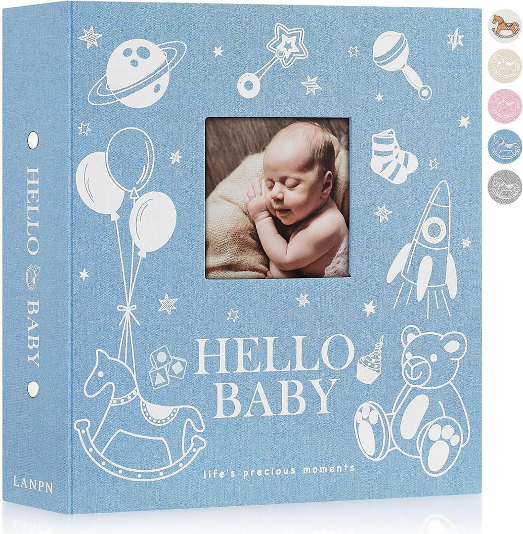 Lanpn Baby Photo Album 4x6 600 Pockets, Linen Cover Photo Book Newborn Bebe Album Memory Book with Front Window Holds 600 Horizontal and Vertical Pictures Gift for Boy Girl Baby Shower Blue