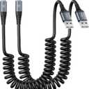 Coiled Lightning Cable, iPhone Charger Cable 3FT for Car, 2 Pack [Apple MFi Certified] 3 Feet Lightning Cord Compatible with iPhone14/13/12/11 Pro Max/XS MAX/XR/XS/X/8/7/Plus/6S iPad/iPod- Black