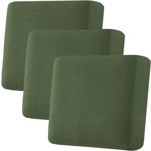 H.VERSAILTEX Super Stretch Individual Seat Cushion Covers - Sofa & Couch Cushion Slipcover Sets - Thick Jacquard Textured Twill Fabric (3 Piece XL Sofa Cushion Covers, Bronze Green)