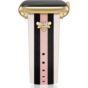 Designer Leather Bands with Charms Compatible with Apple Watch Band 44/45/46/49/42mm Women Men Genuine Leather Elegant Strap for iWatch Series 3/2/1 (A Walnut/Black/Pink+Gold)