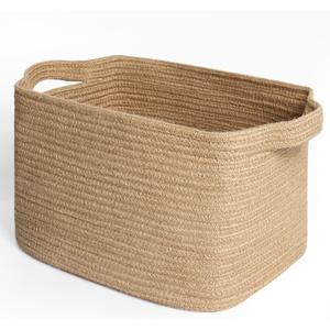 MEGASKET Wicker Basket for Storage, 15"x11"x9" Woven Basket with Handle, Rectangular Cute Storage Bin for Books, Shoes, Clothes, Towels, Decorative Gift Bin Empty, Stuffed Animal Organizer, Home Decor