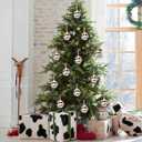 24 Pcs Christmas Cow Print Ball Ornaments 2.4 Inch Plastic Western Cow Ornaments Country Western Party Decorations Rustic Holiday Xmas Baubles for Home Xmas Tree Party Hanging Decoration