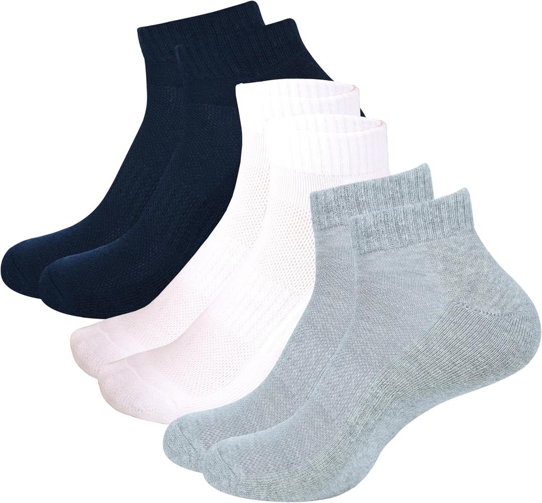 MANARC Women Cotton Ankle Socks Soft Comfortable Durable Breathable Reinforced Double Layer Cushioned (XX-Large, White, Blue, Light Grey (3 Pairs))