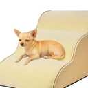 Dog Stairs for Small Dogs 15.7”H, Checked Flocking Fabric, with Cushioning Support Layer,3-Step Dog Steps for Bed,Couch, Sofa and Chair, Non-Slip Balanced Pet Ramp Indoor, Beige