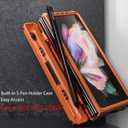 Rugged Case Armor for Samsung-Galaxy-Z-Fold-3 w/ Built-in [Kickstand] [S Pen Holder] [Screen Protector] [Hinge Protection], Heavy Duty Shockproof Protective Cover NOT FIT Z Fold4/2 (Orange)