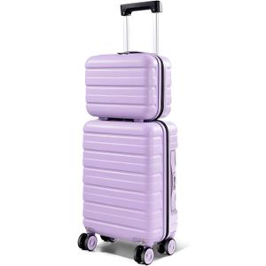 Lekesrping Underseat Carry On Luggage for Women, 16 Inch Stylish Lightweight Under Seat Carry on Suitcase with Cosmetic Case & 360 Wheels for Airline TAS approved, Light Purple