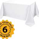 6-Pack White Tablecloths for Rectangle Tables, 90 x 132 Inches, Stain-Resistant Polyester Fabric for 8 Foot Tables - Washable Table Covers for Weddings, Banquets, Birthday Parties, Events