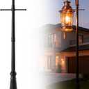 76" Lamp Post with Crossbars Vintage Cast Aluminum Light Post for Outdoor