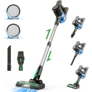 V9 Cordless Vacuum Cleaner, 45Mins Runtime, 30000Pa Powerful Suction with Brushless Motor, Detachable Battery, 6-in-1 Lightweight Stick Vacuum for Home Hard Floors Carpets Pet Hair(Black)