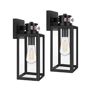 BesLowe 16” Upgraded Motion Sensor Outdoor Wall Lights, Dusk to Dawn Porch Lights Outdoor Wall Sconces, 3 Lighting Modes Exterior Lighting Fixtures with Hooks, Black Outside Lights for House, 2Pack