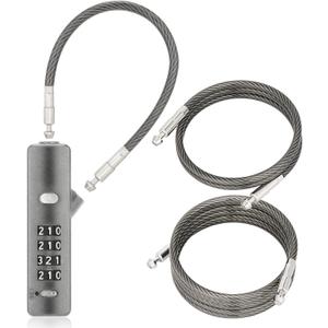 Tcyoatoa Cable Lock, 4-Digit Combination Wire Lock with 3 Rechangeable Steel Braided Steel Ropes (9"/24"/47"), Compact & Portable for Bikes, Luggage, Storage Units, Fence & Cabinet (Gun-Grey)