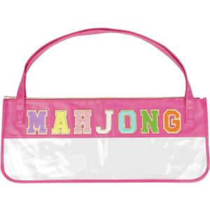 2 x RAWILL Mahjong Tile Bag with Shoulder Straps, Empty Mahjong Bags for Tiles and Racks, Case for American Mah Jong Set with Metal Zipper and Letters - Hot Pink (Case Only)
