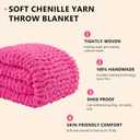 L'AGRATY Chunky Knit Blanket Throw: 50''x60'' Chenille Chunky Knitted Throw Blanket for Bed Couch - Handmade Thick Big Cable Knit Blankets - Large Crochet Rope Blanket for Home Decor(Hot Pink)