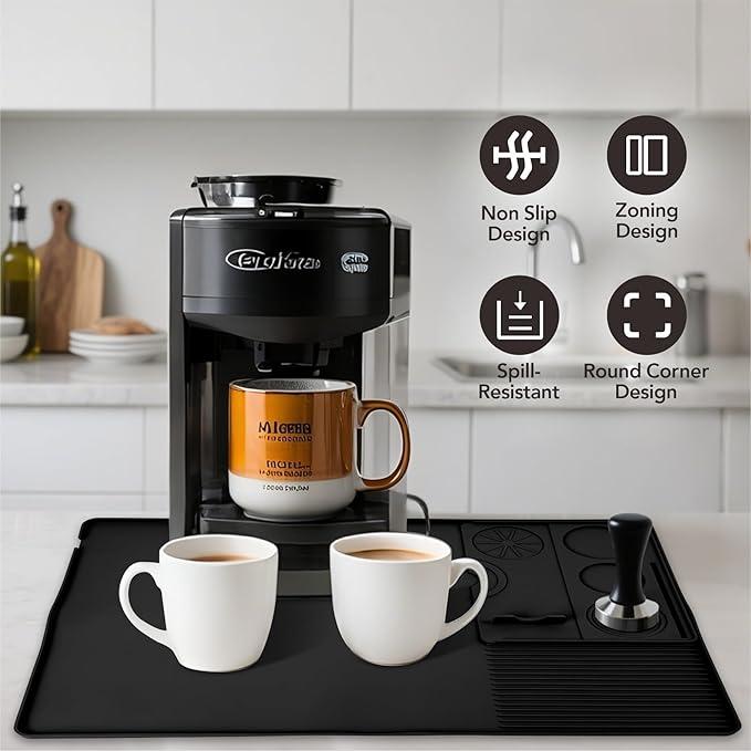 Silicone Coffee Mat 24" x 16" Dish Drying Mat Kitchen Countertop Fit Under Coffee Machine (Black)