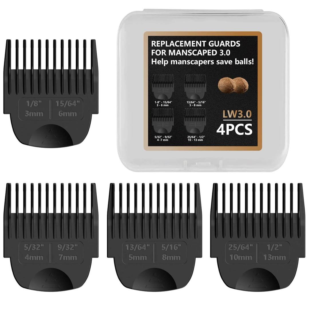 4 Pack Guards for Manscaped Lawn Mower 3.0 - Adjustable Lawnmower 3.0 Trimmer Guards with Organizer, Waterproof Guide Comb Replacement for Manscaped 3.0 Attachments, Cutting Lengths from 1/8" to 1/2"