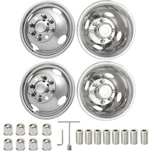 16" Wheel Simulators for 1992-2016/2018-2021 Ford E350 E450 Truck | 2 Front & 2 Rear Hubcaps,304 Polished Stainless Steel Wheel Covers,8 Lug 4 Hand Hole with Bolt On Hardware