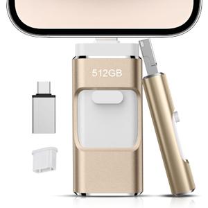 512GB Flash Drive[No App Required] Intended for Phone Tablet Android phone and Computers, 4 in 1 Photo Stick for Phone Memory Storage Easily Backup Photos Videos Gold