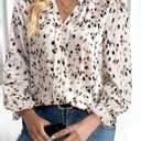 SOFIA'S CHOICE Women's Boho Blouse Business Casual Ruffle 3/4 Sleeve Tops Floral Print Work Shirts Beige Large (Beige, L)