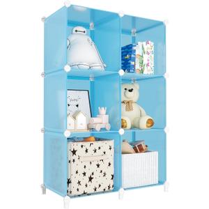 Portable Closet 6 Cube Closet Organizer and Storage Shelf Bookcase with Metal Hammer, Organizer Cabinet for Kids, Bedroom, Bathroom, 11.8 x 11.8 x 11.8 Inch, Blue