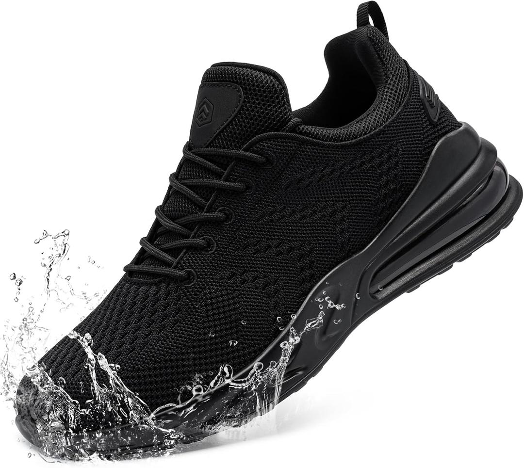 LARNMERN Mens Non Slip Work Shoes Slip On Water Resistant Walking Sneakers Zapatos Trabajo Waterproof Food Service Chef Kitchen (10, Black)