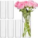 6 Pcs Glass Cylinder Vases, 12 Inch Tall Clear Ribbed Glass Vases for Centerpieces, Flower Vases for Wedding Decoration, Hurricane Floating Candle Holder for Table Shelf Party Home Decor