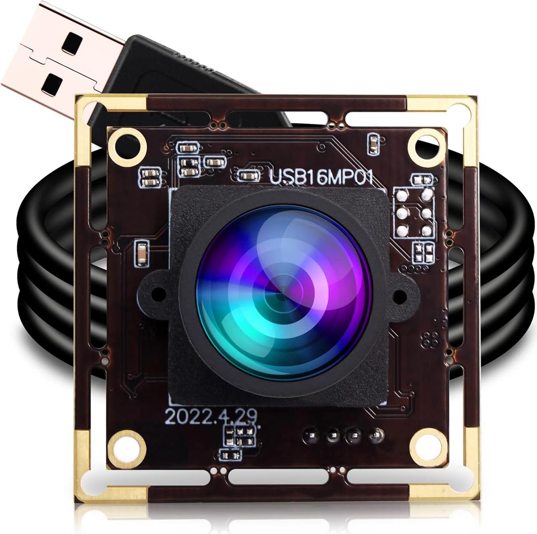 ELP 16MP Wide Angle USB Camera Module for Raspberry Pi and Computer 4K Mini UVC USB2.0 Video Webcam Board with 118-degree No Distortion Lens IMX298 Industrial PC Lightburn Camera for Laptop, Jetson Nano
