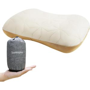 Inflatable Camping Travel Pillow, Lightweight Backpacking & Hiking Pillow with Removable Cover, Washable for Neck Lumbar Support (Regular)