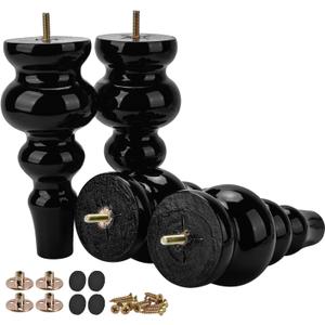 Btowin 9 inch Solid Wood Furniture Legs, 4Pcs Large Turned Black Wooden Bun Feet with Threaded M8 Hanger Bolts & Mounting Plate & Screws for Sofa Couch Ottoman TV Stand Bed Btowin 9 inch Solid Wood Furniture Legs, 4Pcs Large Turned Black Wooden Bun Feet with Threaded M8 Hanger Bolts & Mounting Plate & Screws for Sofa Couch Ottoman TV Stand Bed