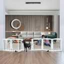 Foldable Freestanding Dog gate with Door Indoor, Wooden White Pet Gate for Doorway, Stairs, House, or Room, Dog Fence with Support Feet Included, 24" Height, 6 Panels