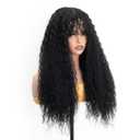 YXCHERISHAIR Curly Wigs for Black Women Natural Black Long Curly Afro Wig with Bangs Synthetic Kinky curl Hair Replacement Wigs for Cosplay and Daily (1B, 24inch)