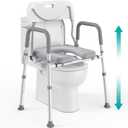 Raised Toilet Seat with Handles (400lb) - Adjustable 3 in 1 Commode Chair for Toilet with Arms, Toilet Riser with Handles, Bedside Commode Chair, Handicap Toilet Seat for Elderly (Grey)