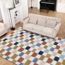 Super Soft Rug for Bedroom, 8x10 Ft Rainbow Area Rug Classic Checkered Shaggy Rug Anti-Skid High Pile Soft Fluffy Fuzzy Carpet for Living Room Bedroom Kids Room Nursery, Dorm Home Decor