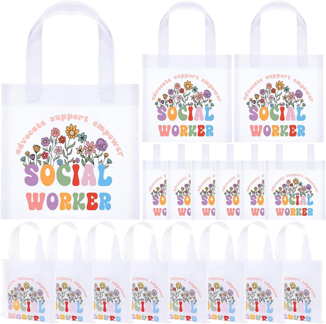 15 Pcs Social Worker Month Appreciation Gifts Bags Bulk Social Worker Must Have Small Non Woven Thank You Bags with Handles for Women Bsw Msw Dsw Lcsw Volunteer Office Employee Coworker Team